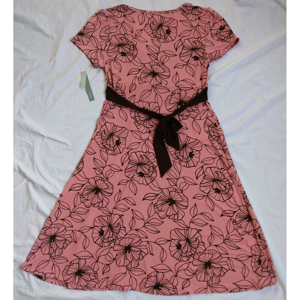 VTG Apt 9 Brown Pink Floral Stretch Babydoll Dress Tie Back Y2K 90s Women's M - Picture 7 of 9